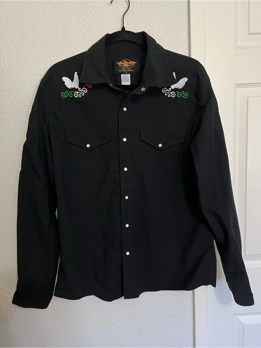 El General Black Long Sleeve Mexico Embroidered Shirt
